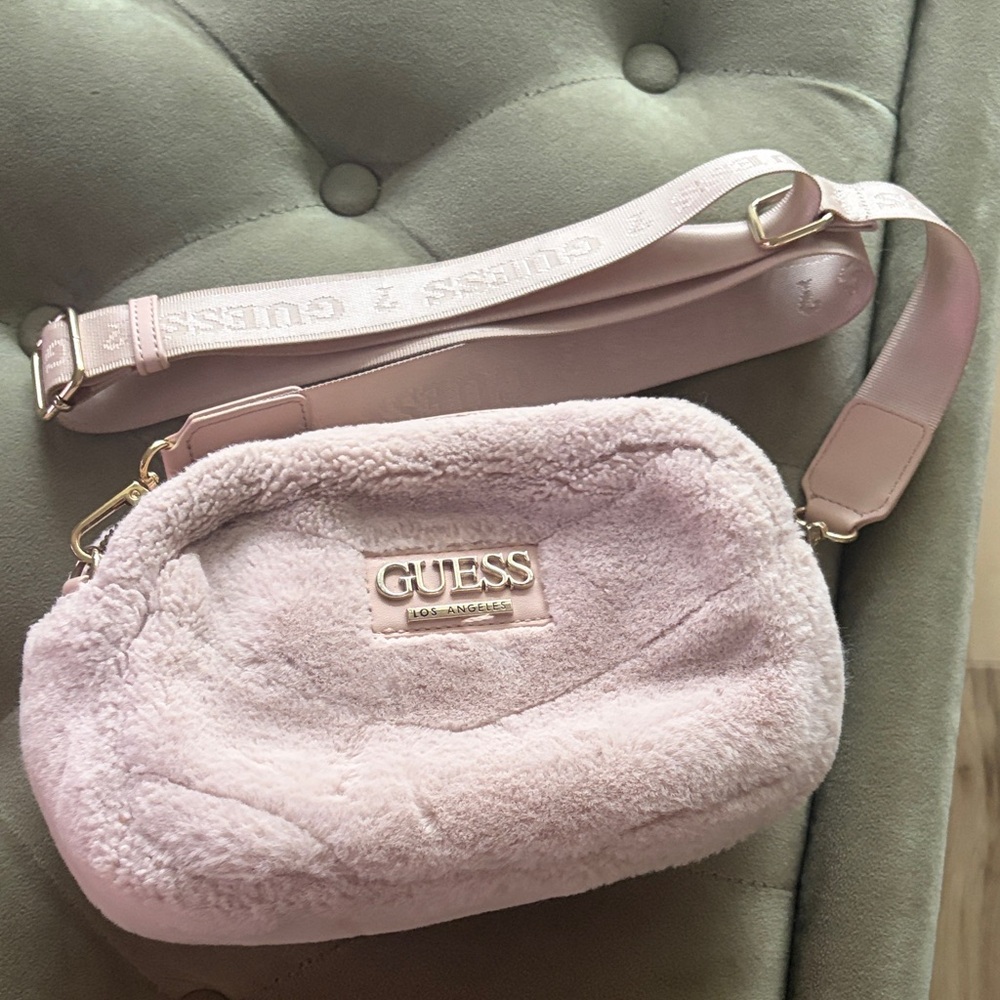 GUESS Light Pink Faux Fur Crossbody Bag